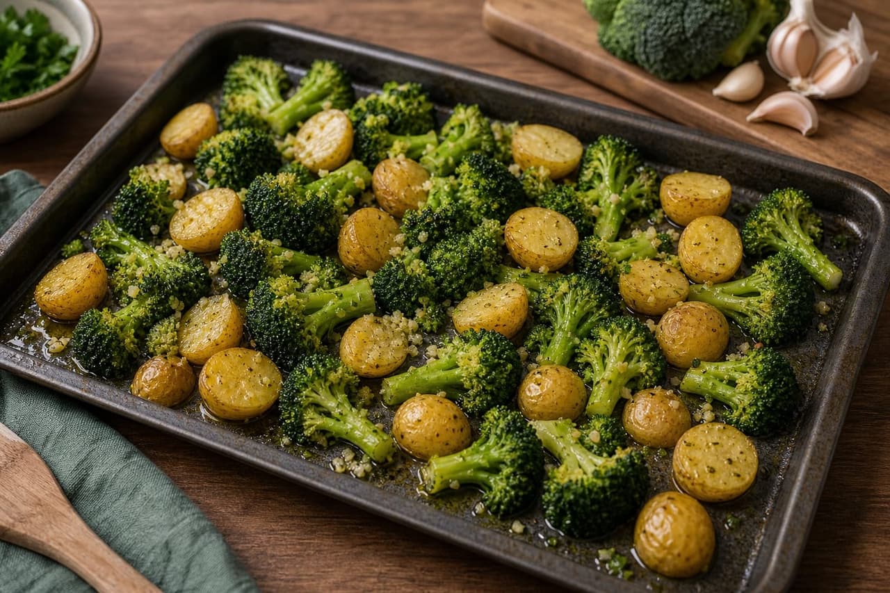 Salmon Broccoli Potato Traybake cooking step 2: Start the potatoes.
