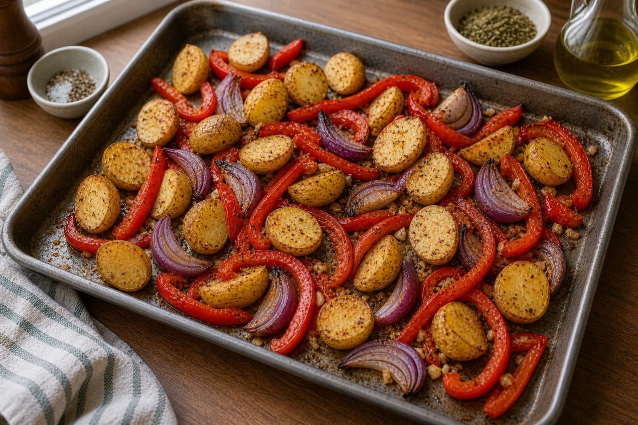 Golden Sausage Butter Bean Tomato Traybake cooking step 2: Start the potatoes.