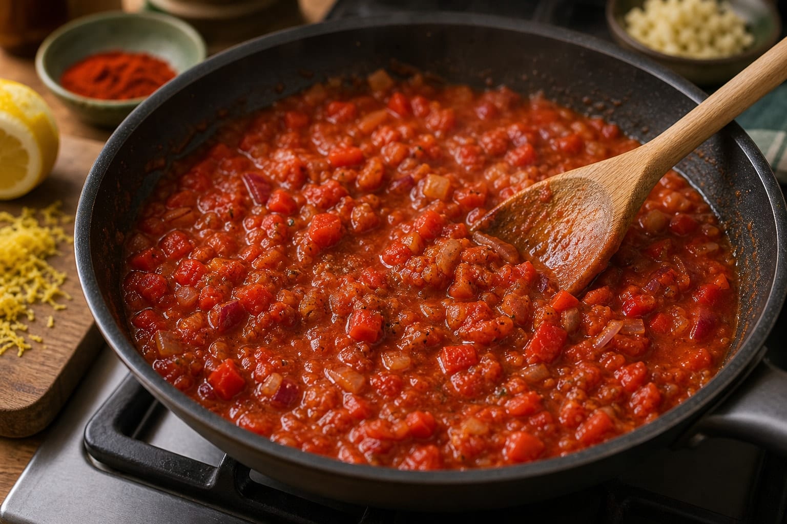 Smoky Bean Tomato Pasta with Spinach and Basil cooking step 4: Build the sauce.
