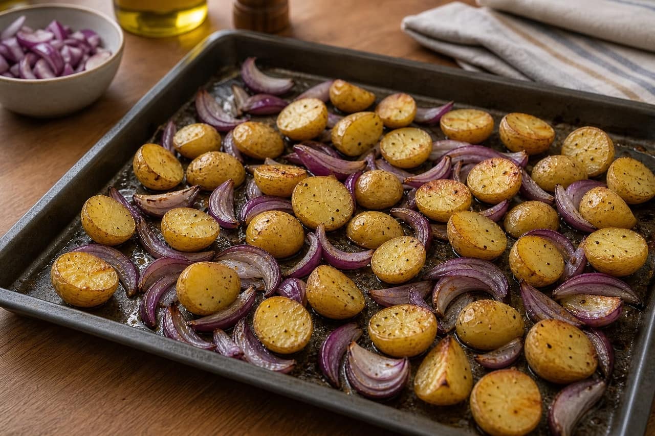 Paprika Chicken Butter Bean Traybake with Peppers and Lemon cooking step 2: Start the potatoes.
