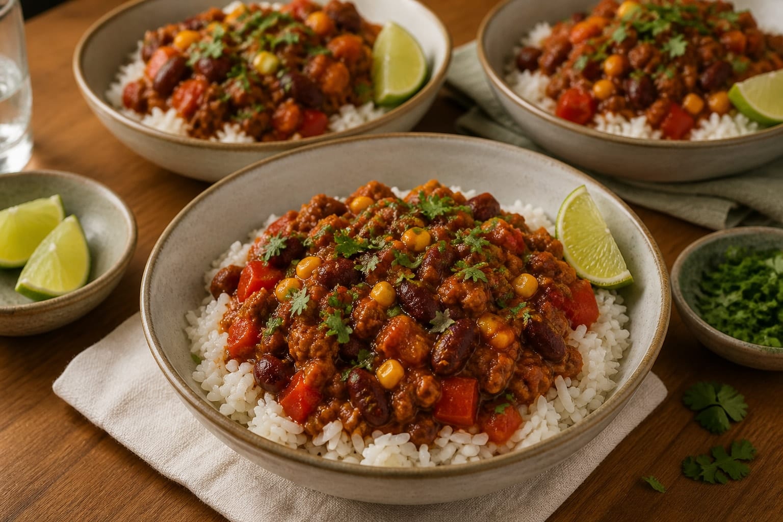 Smoky Turkey Sweetcorn Chilli Rice Bowls with Lime cooking step 5: Simmer the chilli.