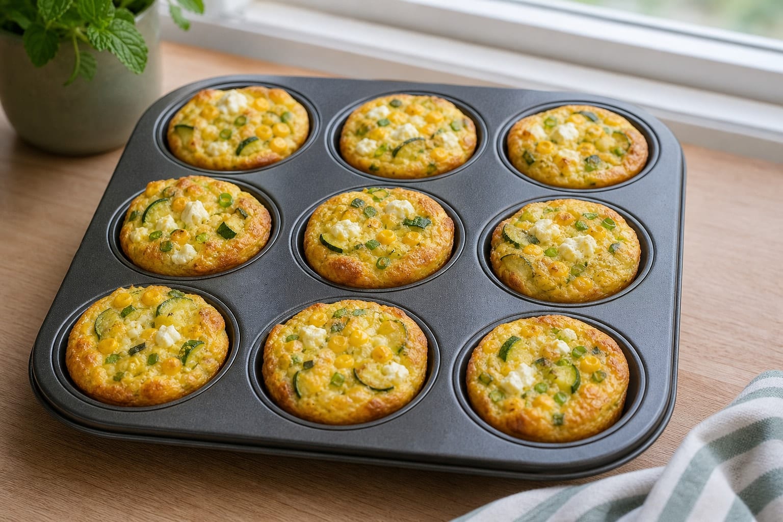 Golden Sweetcorn Courgette Feta Egg Cups with Tomato cooking step 4: Bake the egg cups.