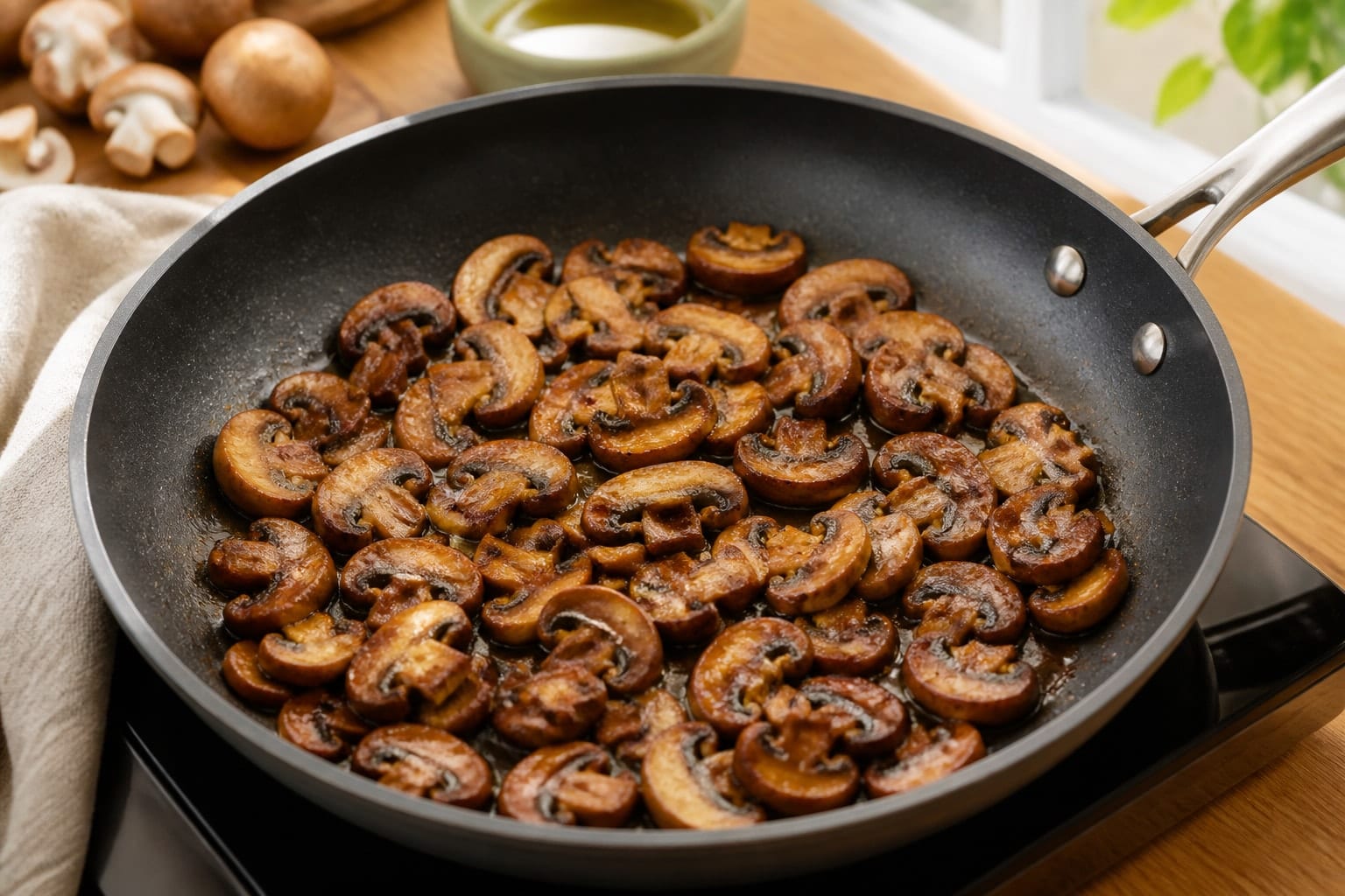 Tomato Mushroom Breakfast Beans cooking step 2: Brown the mushrooms.