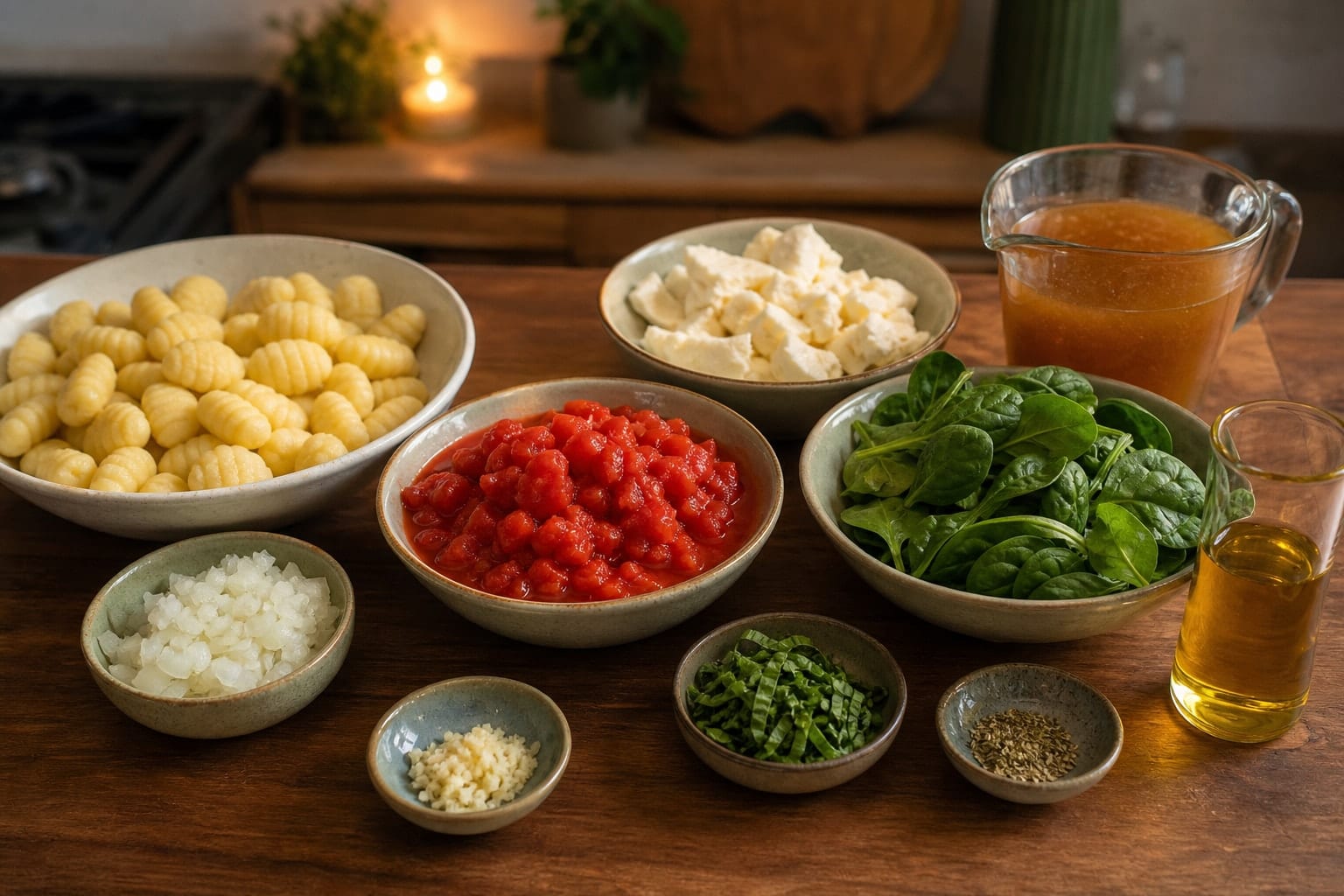 Tomato Spinach Gnocchi Bake with Mozzarella and Basil cooking step 1: Prep the sauce base.
