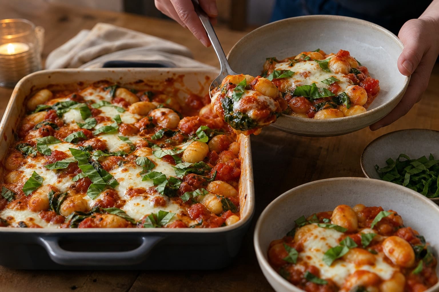 Tomato Spinach Gnocchi Bake with Mozzarella and Basil cooking step 6: Rest and serve.