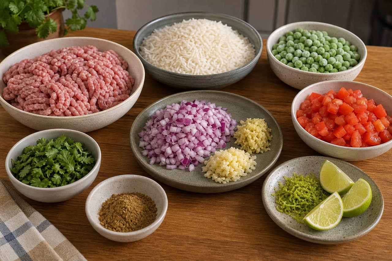 Turkey Pea Keema Rice cooking step 1: Prep the aromatics.
