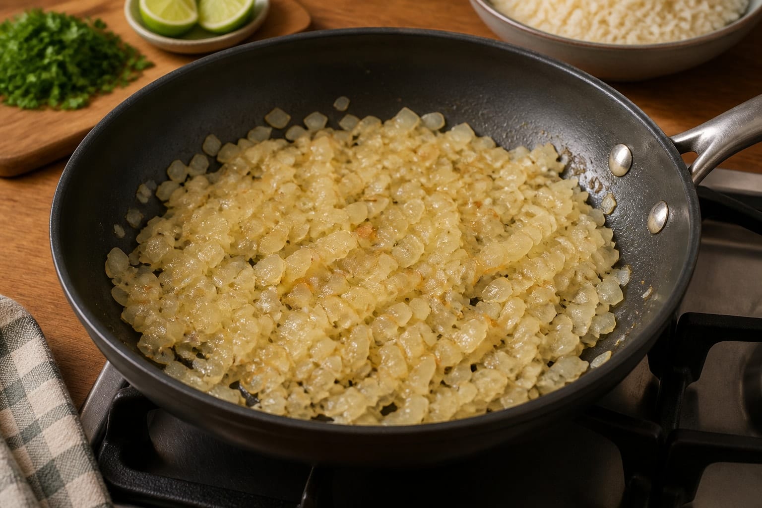 Turkey Pea Keema Rice cooking step 3: Soften the onion.