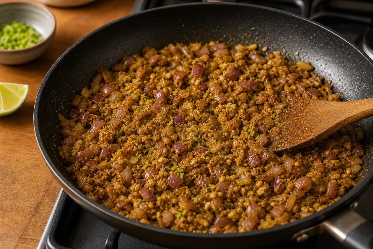 Turkey Pea Keema Rice cooking step 4: Toast the spices.