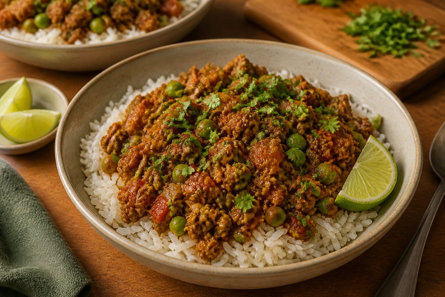 Turkey Pea Keema Rice cooking step 6: Add peas and serve.
