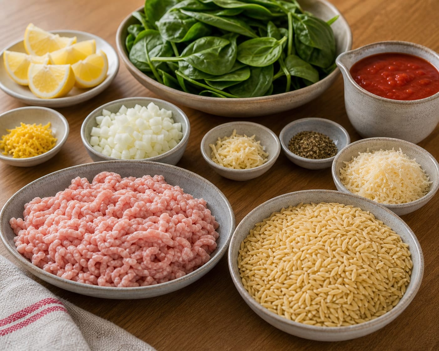 Turkey Tomato Orzo Meatballs cooking step 1: Prep the base.