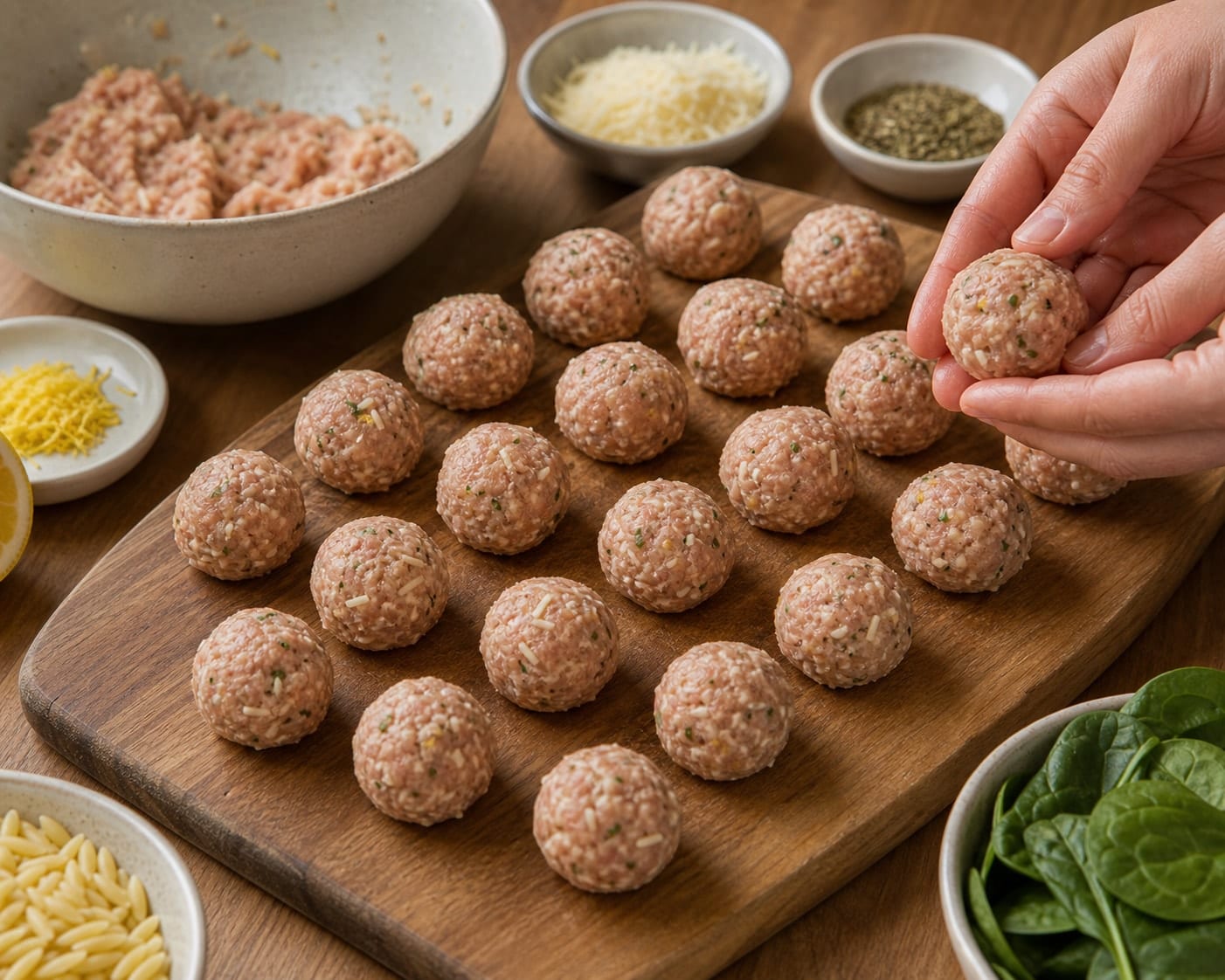 Turkey Tomato Orzo Meatballs cooking step 2: Shape the meatballs.