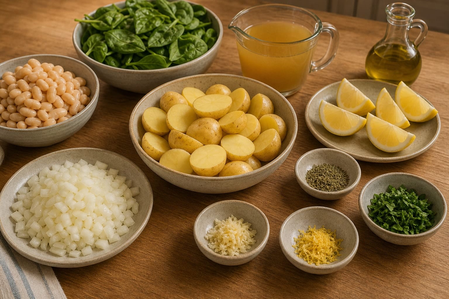 Creamy White Bean Potato Bowls with Spinach and Lemon cooking step 1: Prep the vegetables.