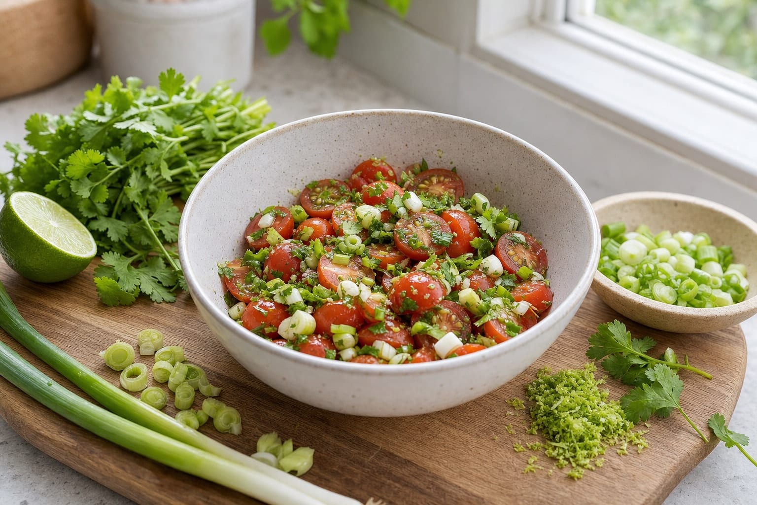 Black Bean Breakfast Wraps with Tomato Salsa cooking guide image for make the salsa.