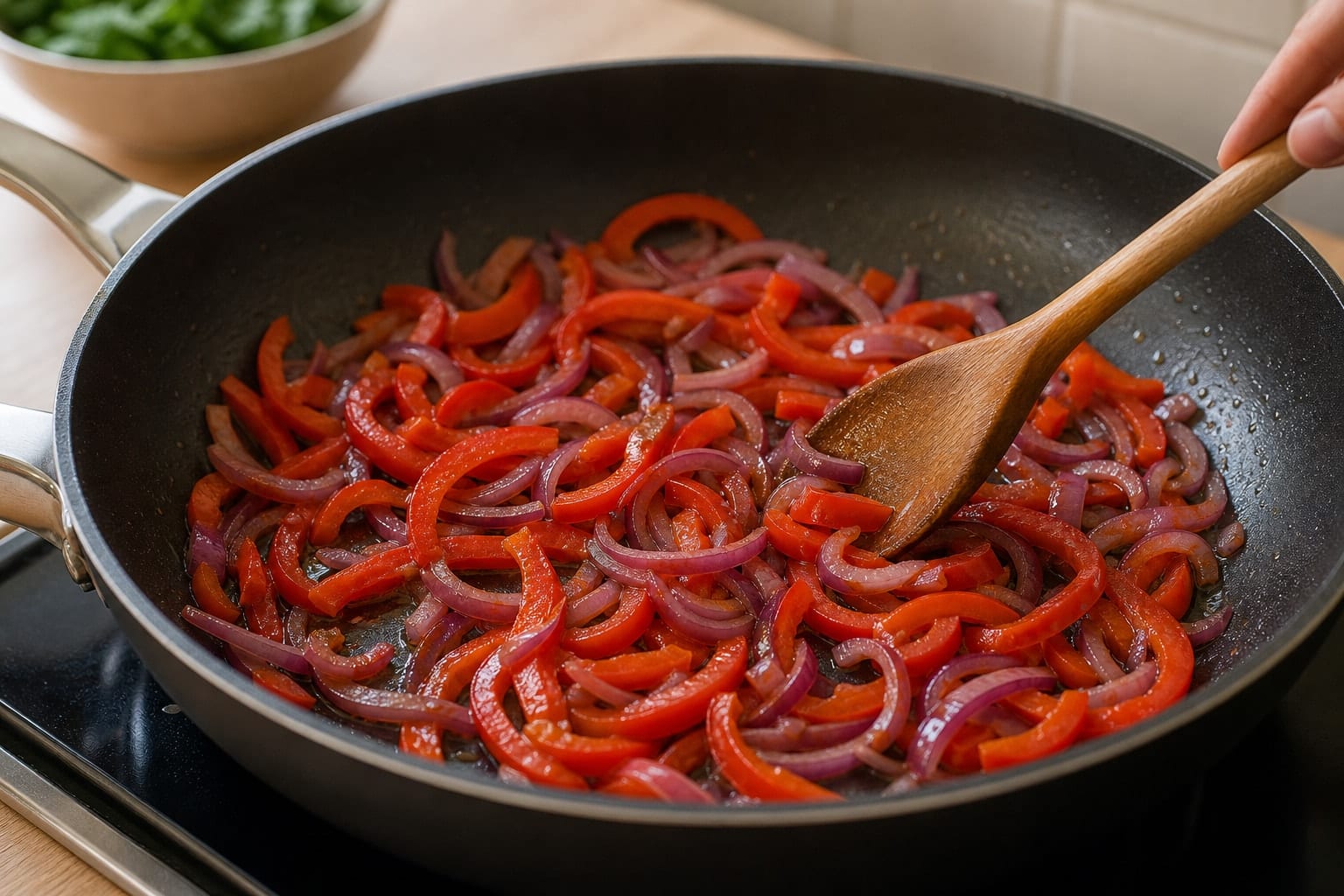 Black Bean Enchilada Rice with Lime and Coriander cooking step 2: Soften the pepper.