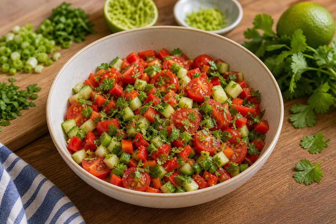 Cajun Salmon Sweetcorn Rice with Tomato Salsa cooking step 1: Prepare the salsa.
