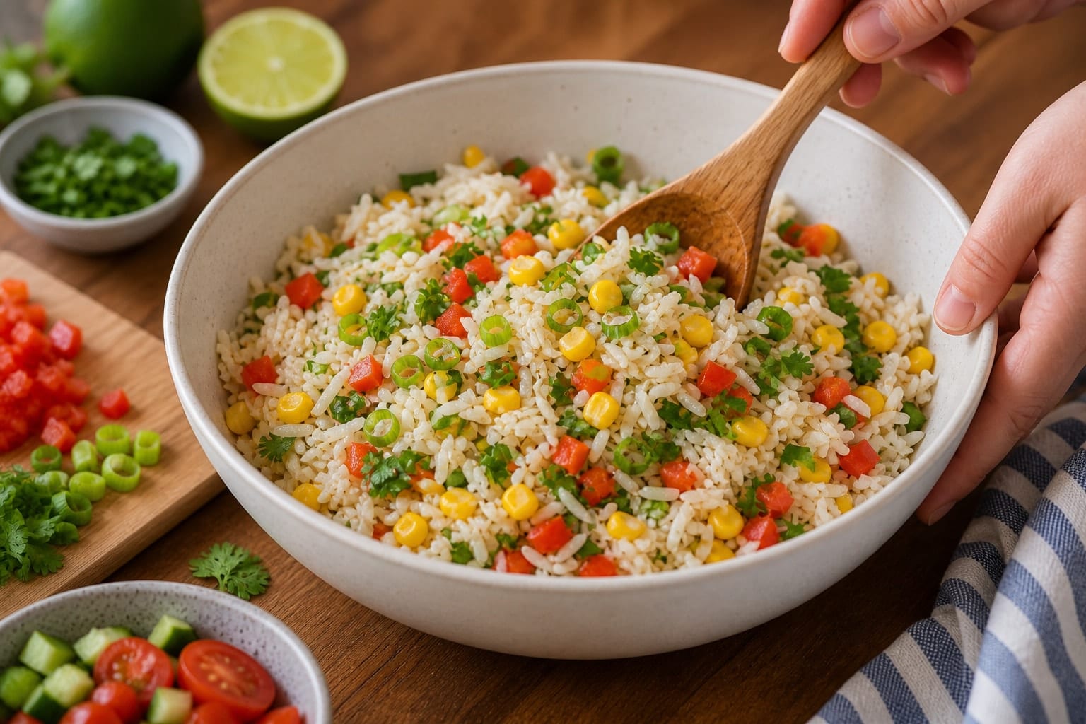 Cajun Salmon Sweetcorn Rice with Tomato Salsa cooking step 5: Finish the rice.