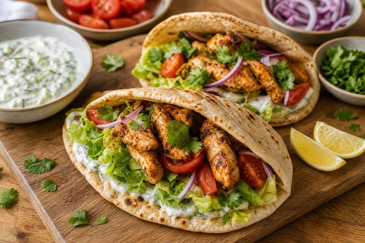 Chicken Tikka Flatbreads with Cucumber Mint Yoghurt cooking step 6: Fill and fold.