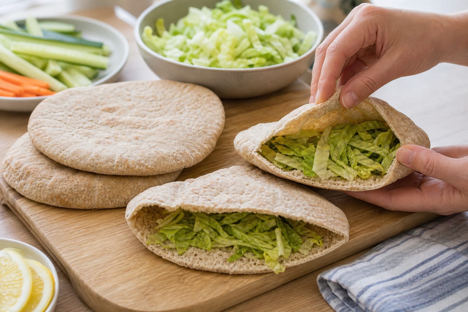 Chickpea Apple Pittas with Dill and Lemon cooking step 3: Open the pittas.
