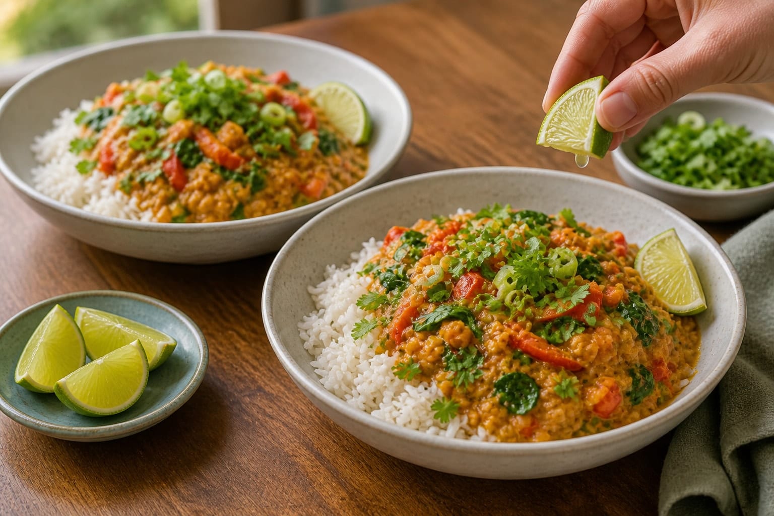 Creamy Coconut Lentil Rice Bowls with Lime cooking step 6: Serve the bowls.