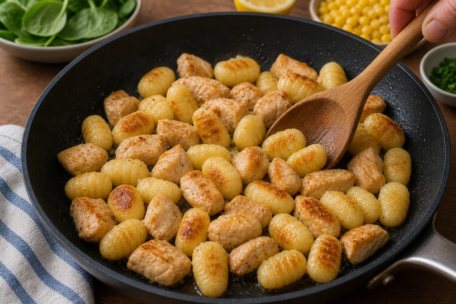 Creamy Chicken Sweetcorn Gnocchi with Spinach cooking step 3: Crisp the gnocchi.