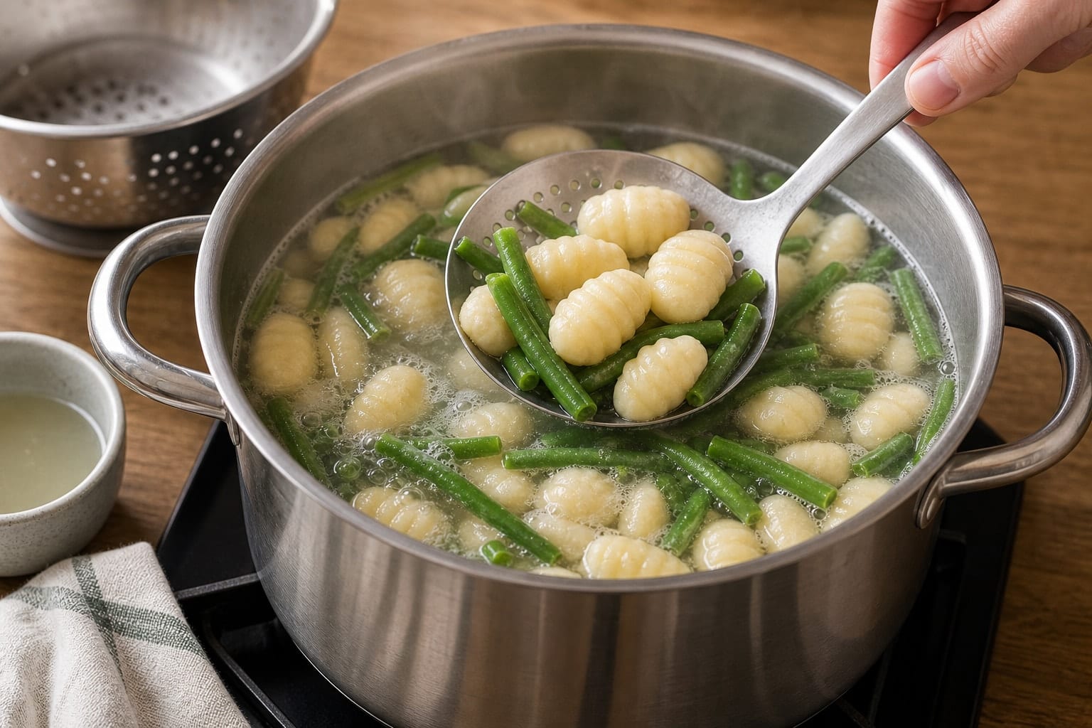 Creamy Mushroom Stroganoff Gnocchi with Green Beans cooking step 2: Cook the gnocchi.