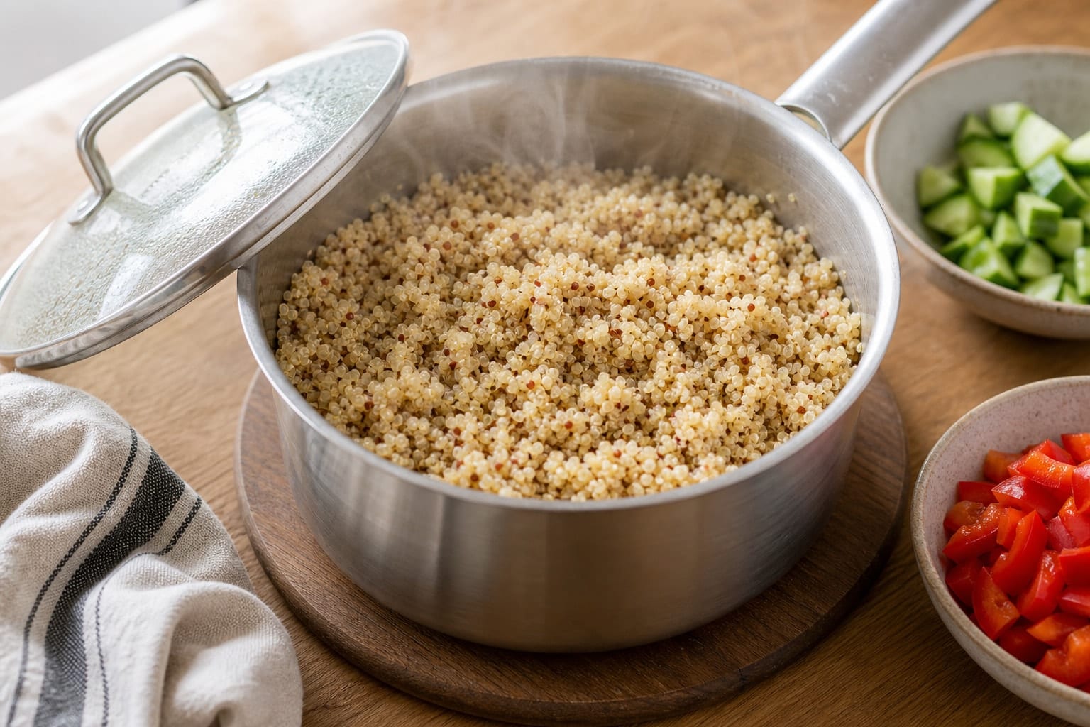 Green Lentil Quinoa Salad Boxes with Lemon Mustard Dressing cooking step 2: Cook the quinoa.