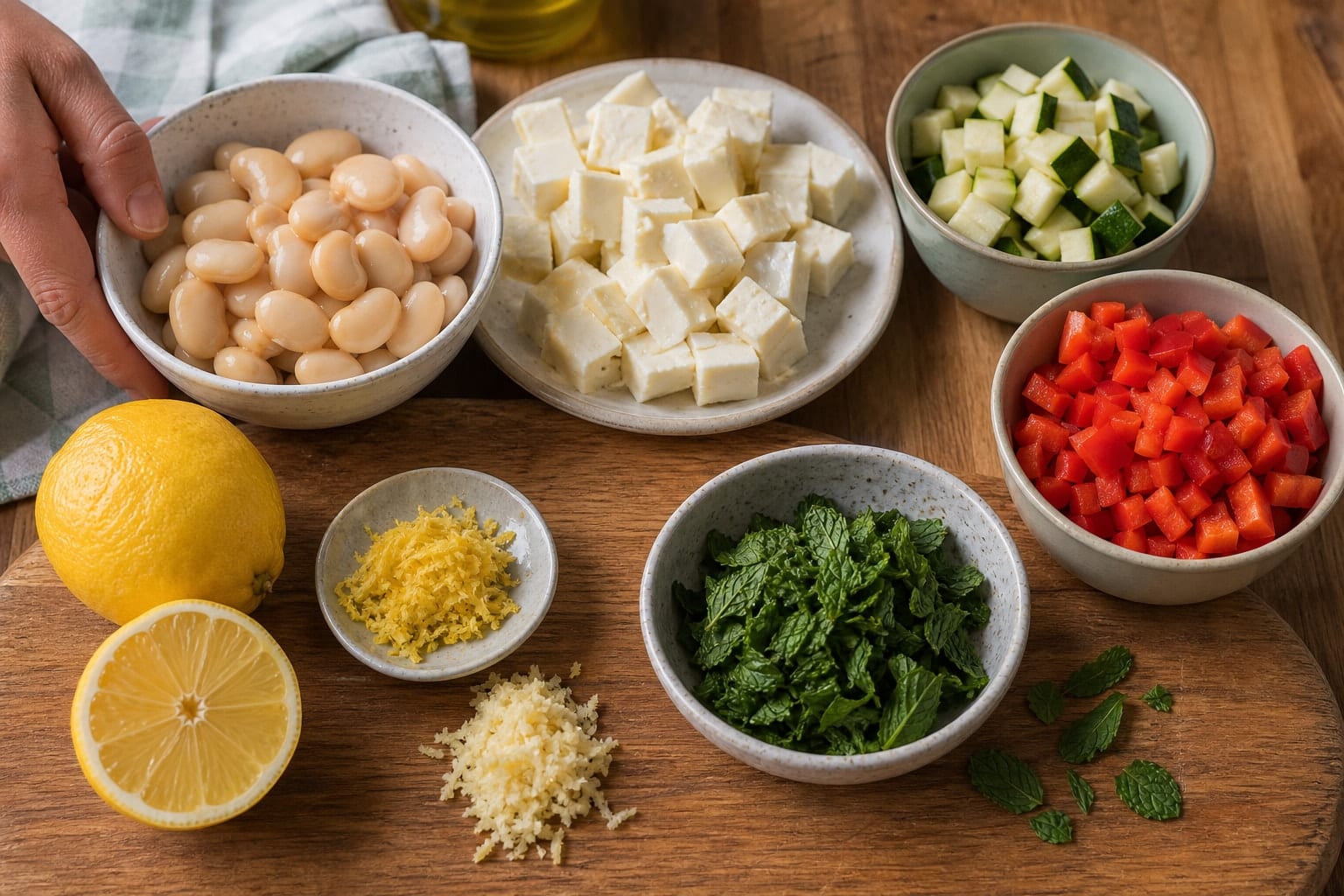 Halloumi Butter Bean Tomato Stew with Mint cooking step 1: Prepare the stew ingredients.