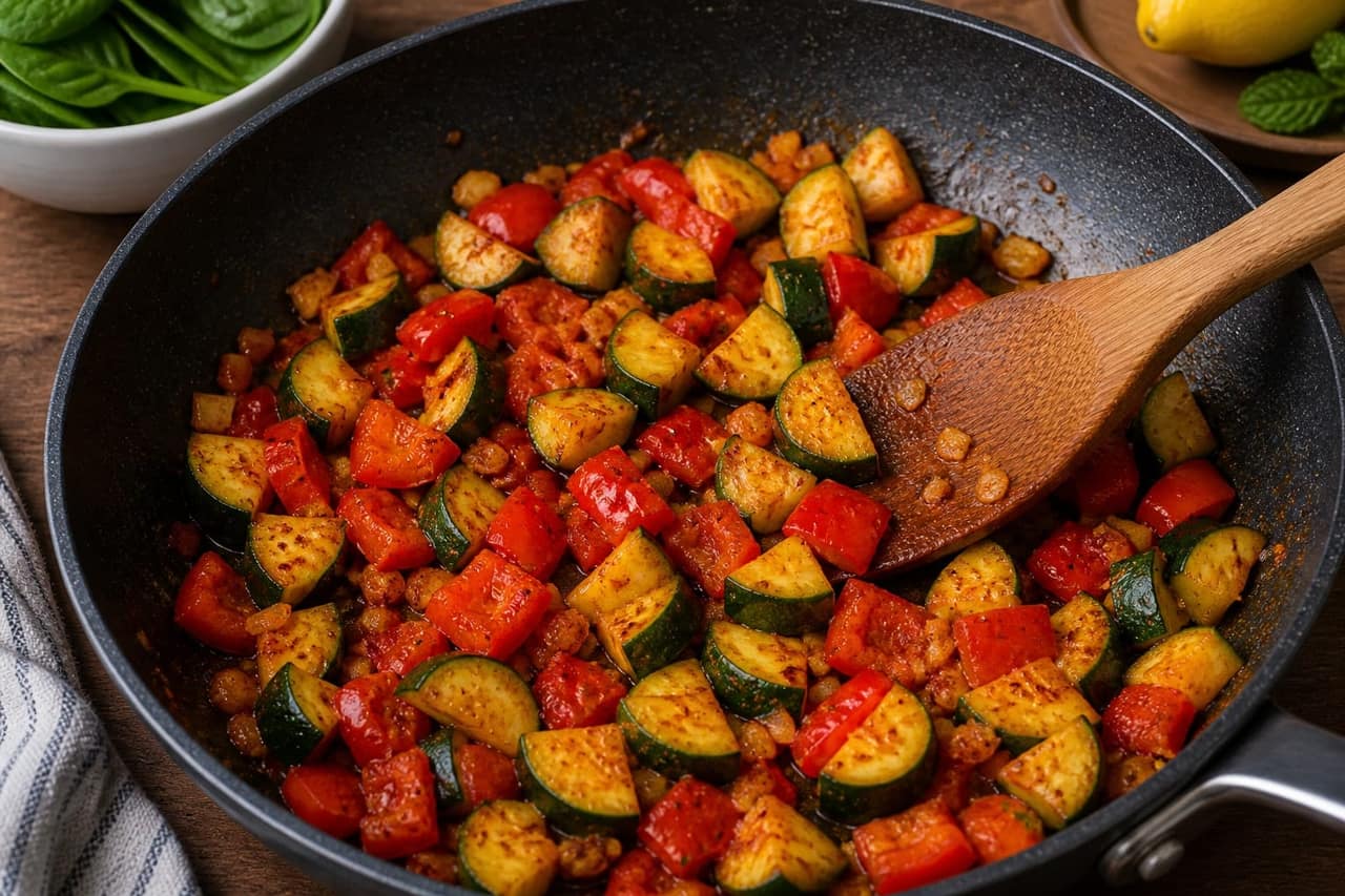 Halloumi Butter Bean Tomato Stew with Mint cooking step 3: Soften the vegetables.