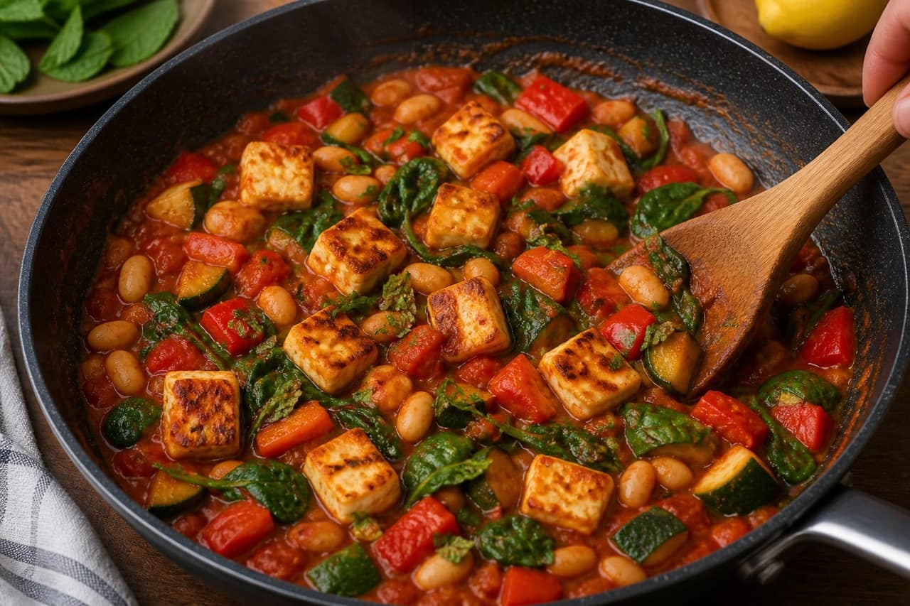 Halloumi Butter Bean Tomato Stew with Mint cooking step 5: Finish the stew.
