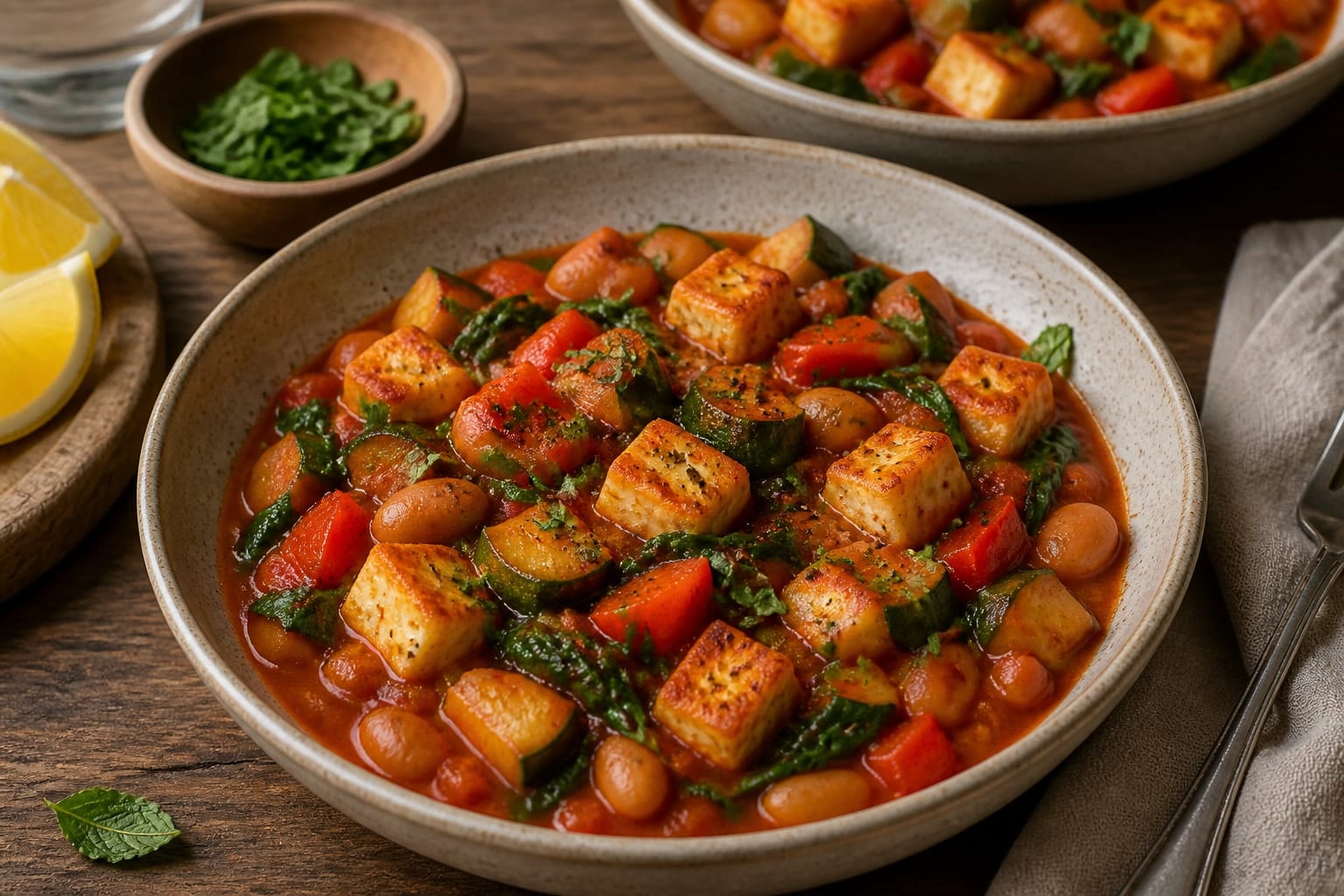 Halloumi Butter Bean Tomato Stew with Mint cooking step 6: Serve with mint.