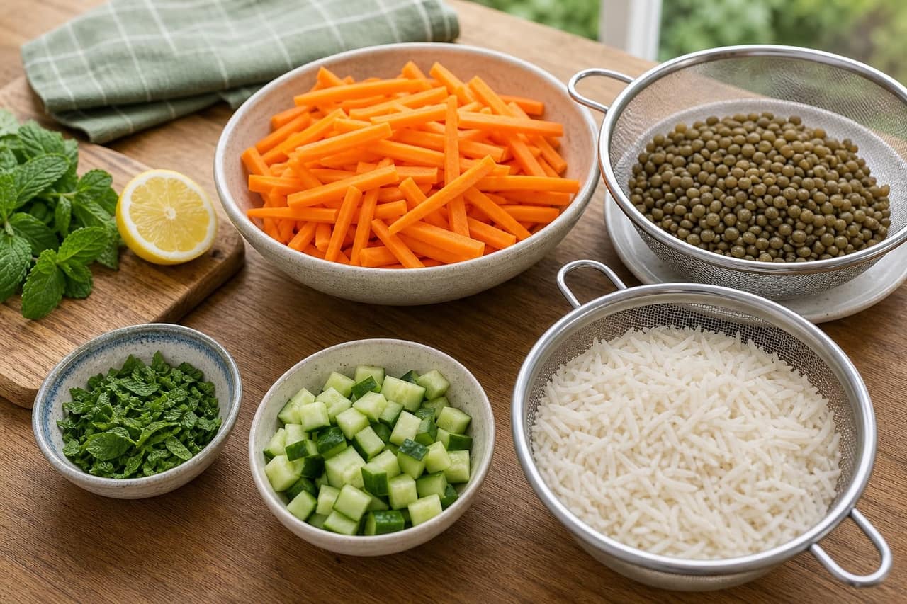 Harissa Carrot Lentil Rice Boxes with Mint and Cucumber cooking step 1: Prep the carrots.