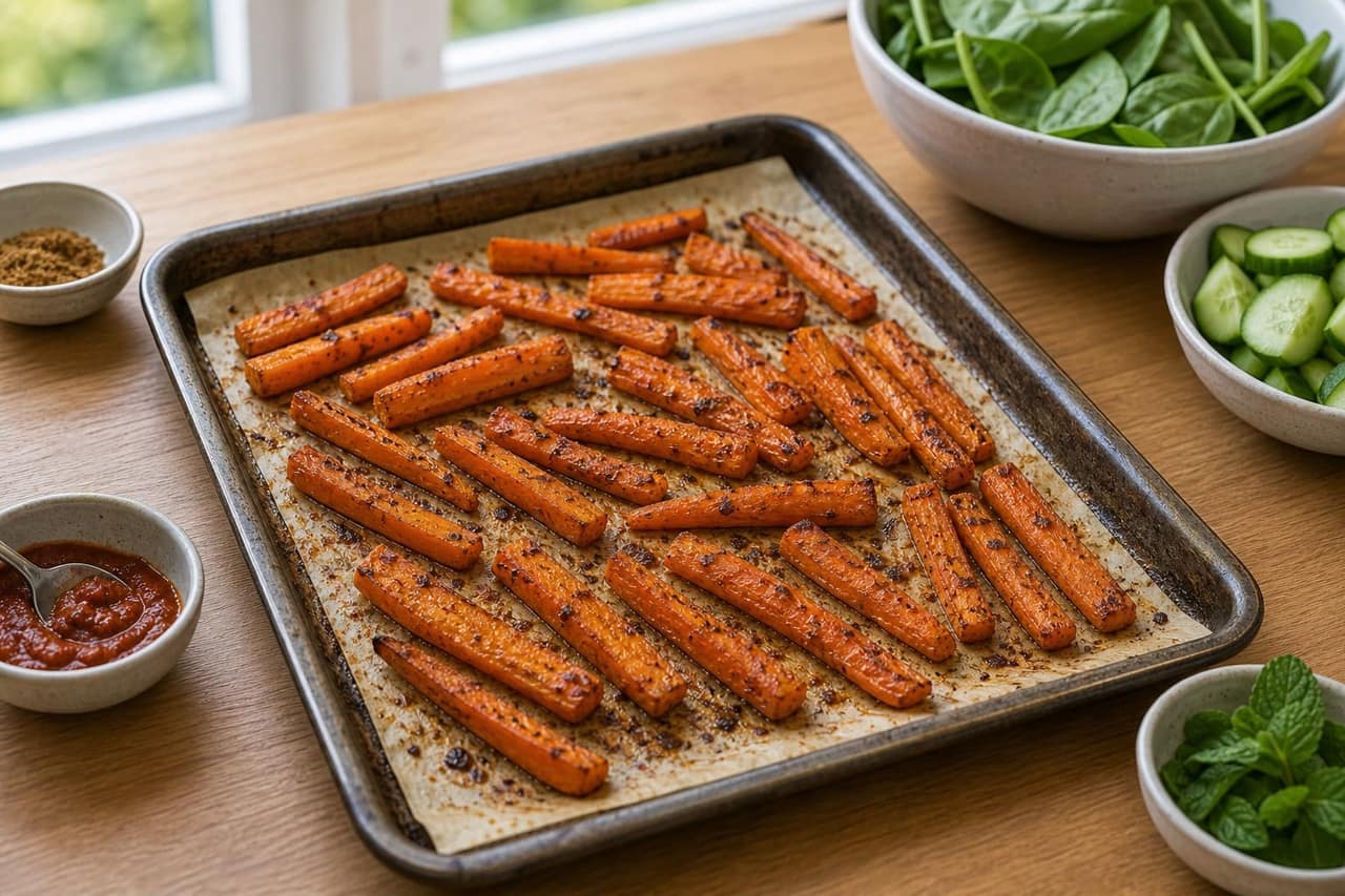 Harissa Carrot Lentil Rice Boxes with Mint and Cucumber cooking step 2: Roast the carrots.