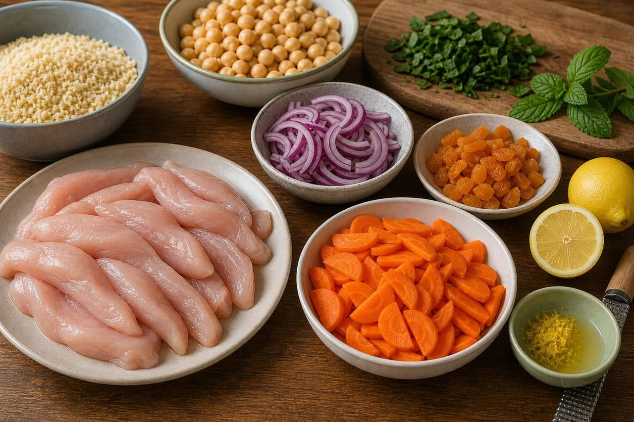 Harissa Chicken Carrot Couscous with Mint Yoghurt cooking step 1: Prepare the ingredients.