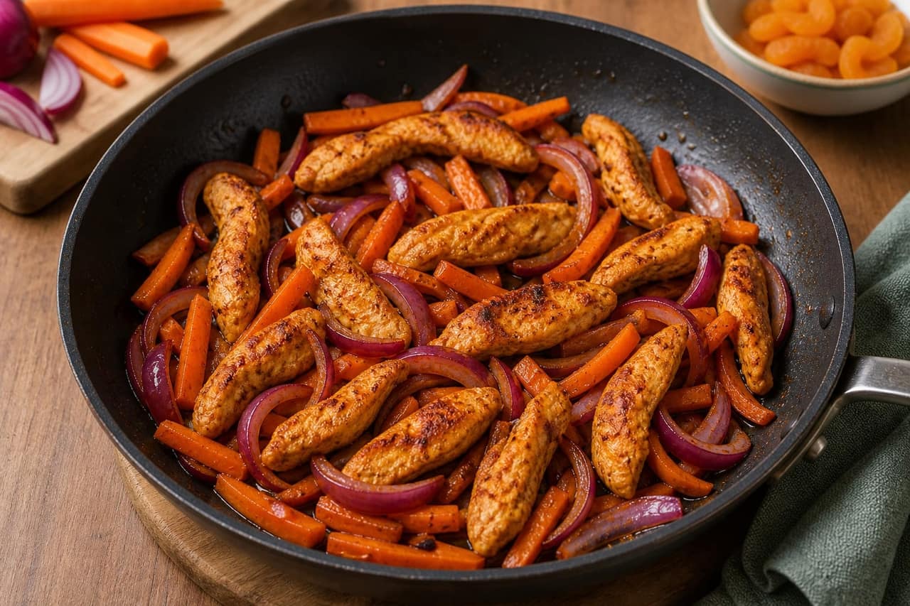 Harissa Chicken Carrot Couscous with Mint Yoghurt cooking step 3: Cook the chicken and carrots.