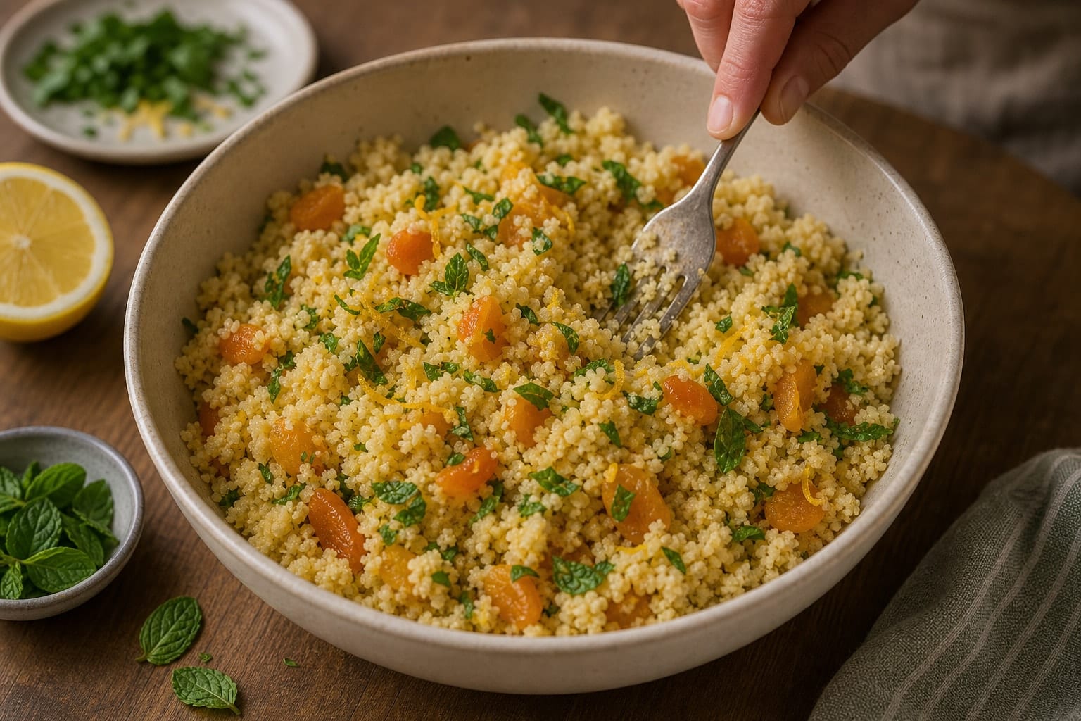 Harissa Chicken Carrot Couscous with Mint Yoghurt cooking step 5: Steam the couscous.