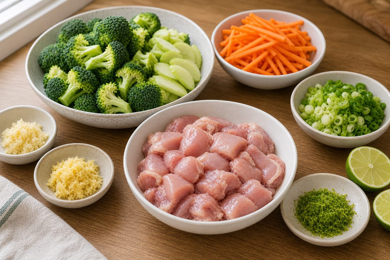Honey Soy Chicken Noodles with Broccoli and Lime cooking step 1: Prep the stir-fry.