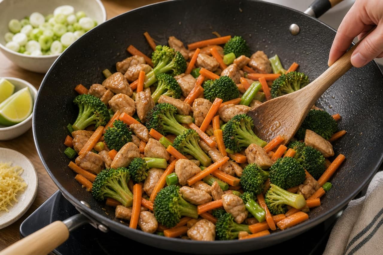 Honey Soy Chicken Noodles with Broccoli and Lime cooking step 5: Add the vegetables.