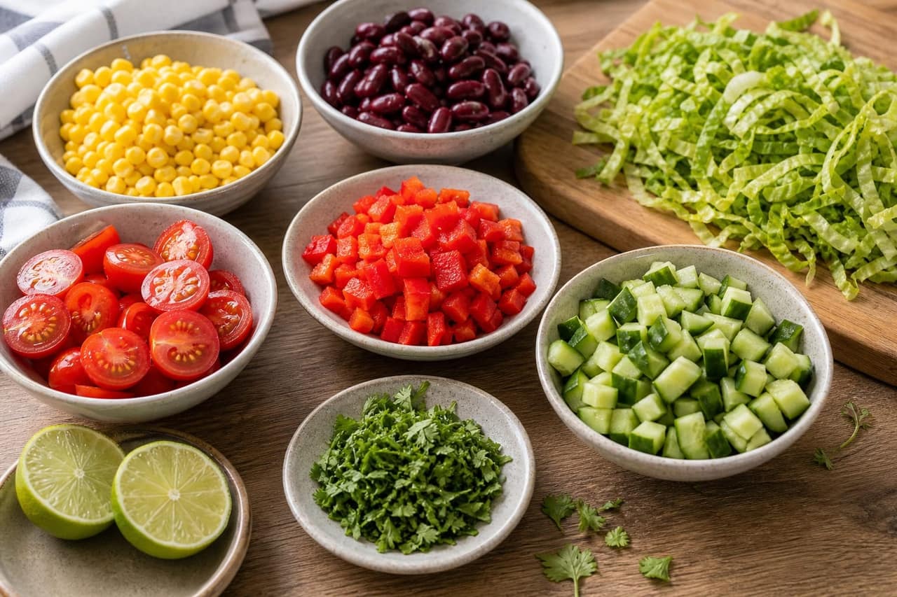 Kidney Bean Corn Taco Rice Boxes with Lime and Coriander cooking step 1: Prepare the fresh ingredients.