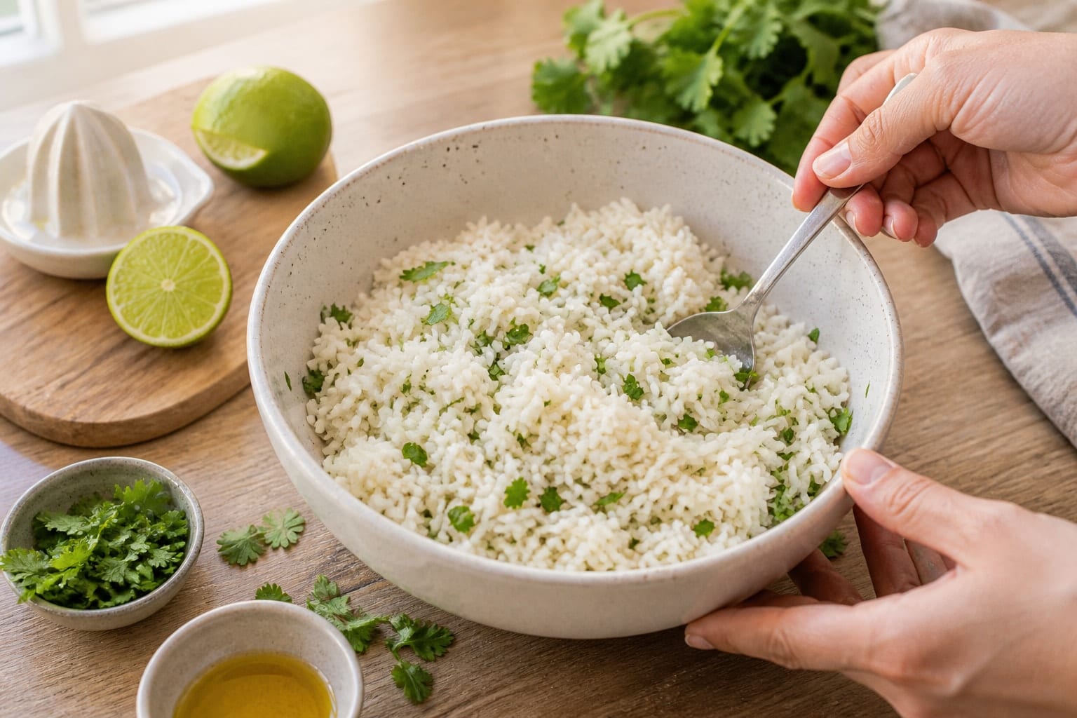 Kidney Bean Corn Taco Rice Boxes with Lime and Coriander cooking step 3: Season the rice.