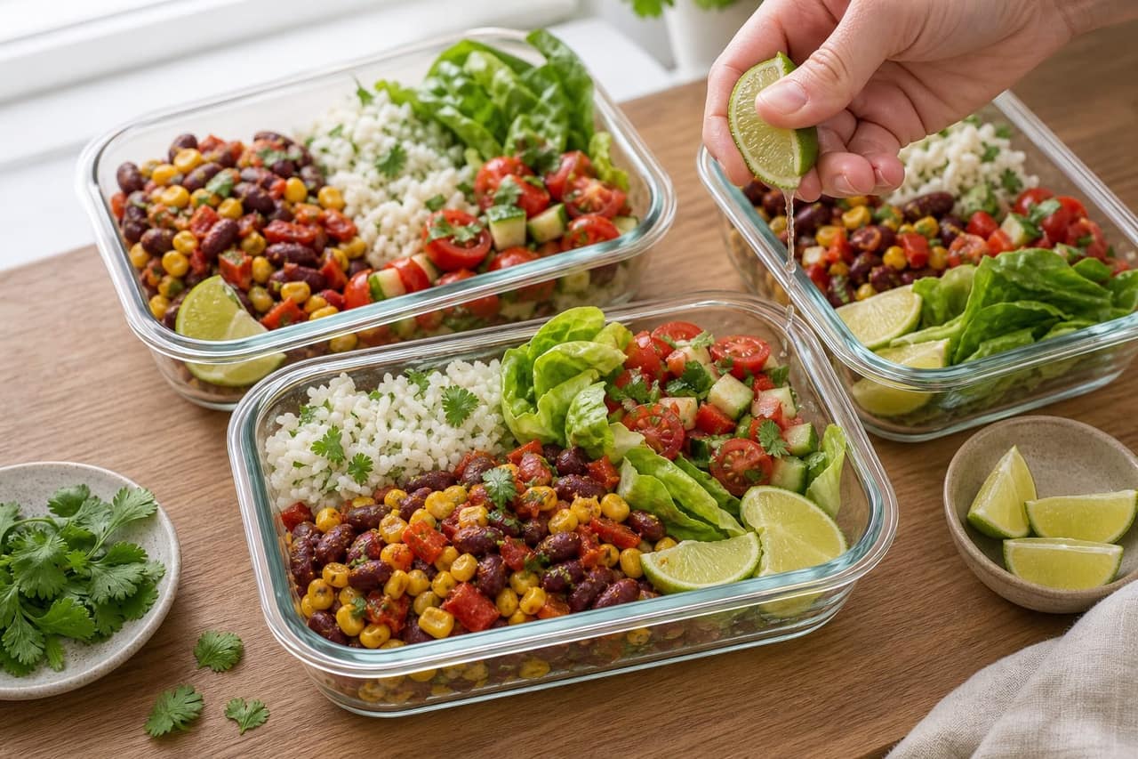 Kidney Bean Corn Taco Rice Boxes with Lime and Coriander cooking step 6: Finish with lime.