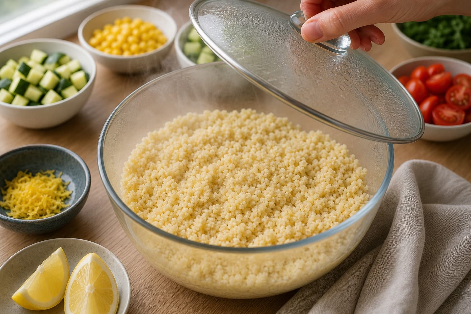 Lemon Chicken Courgette Couscous Boxes with Mint cooking step 4: Soak the couscous.