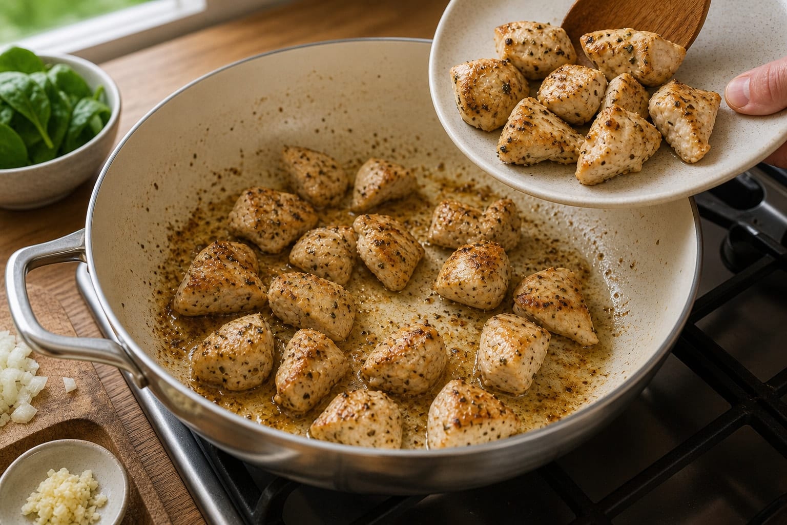 Lemon Chicken Orzo with Peas and Spinach cooking step 2: Sear the chicken.
