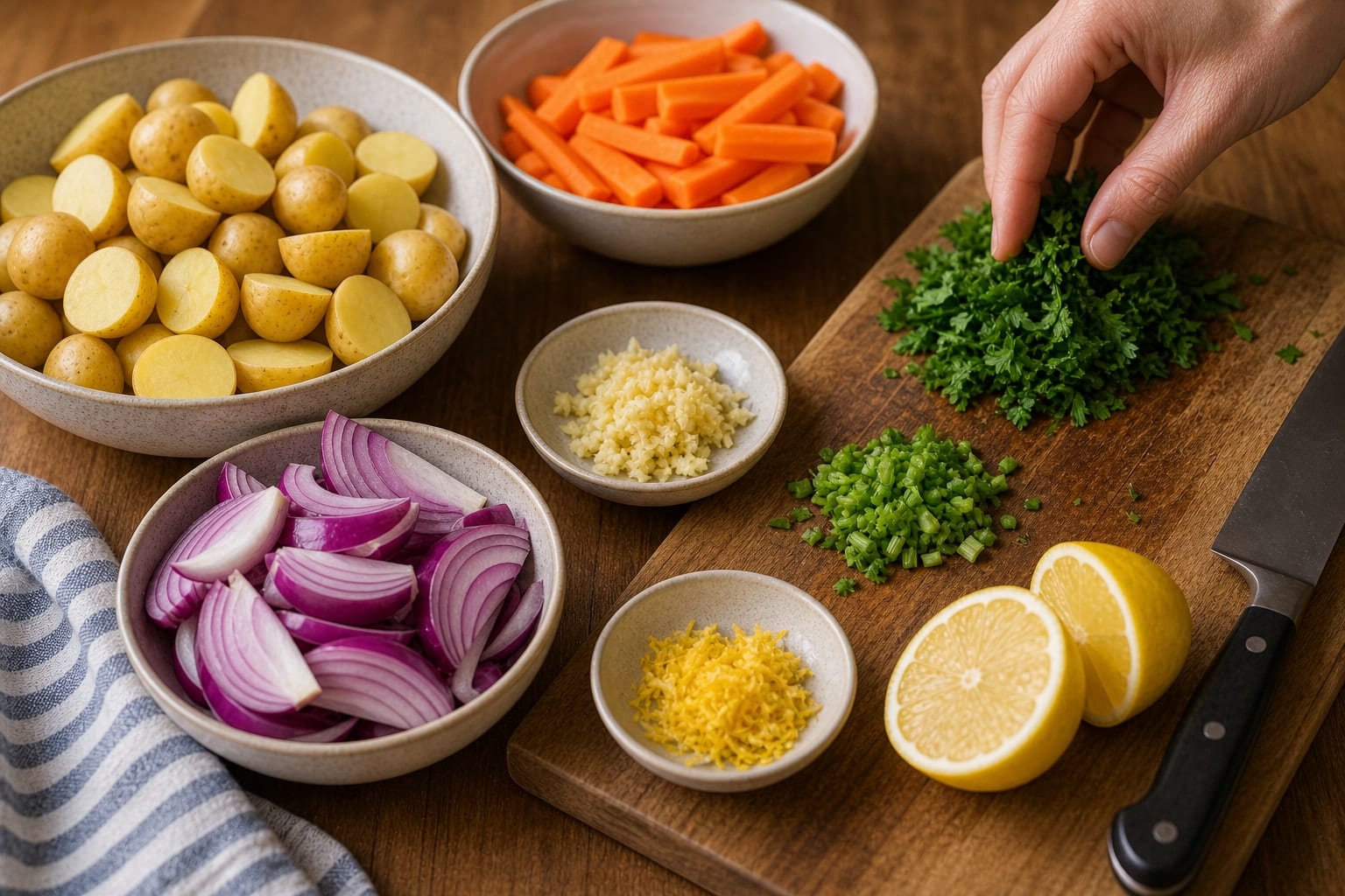 Golden Lemon Chicken Potato Traybake with Peas and Parsley cooking step 1: Prepare the tray.