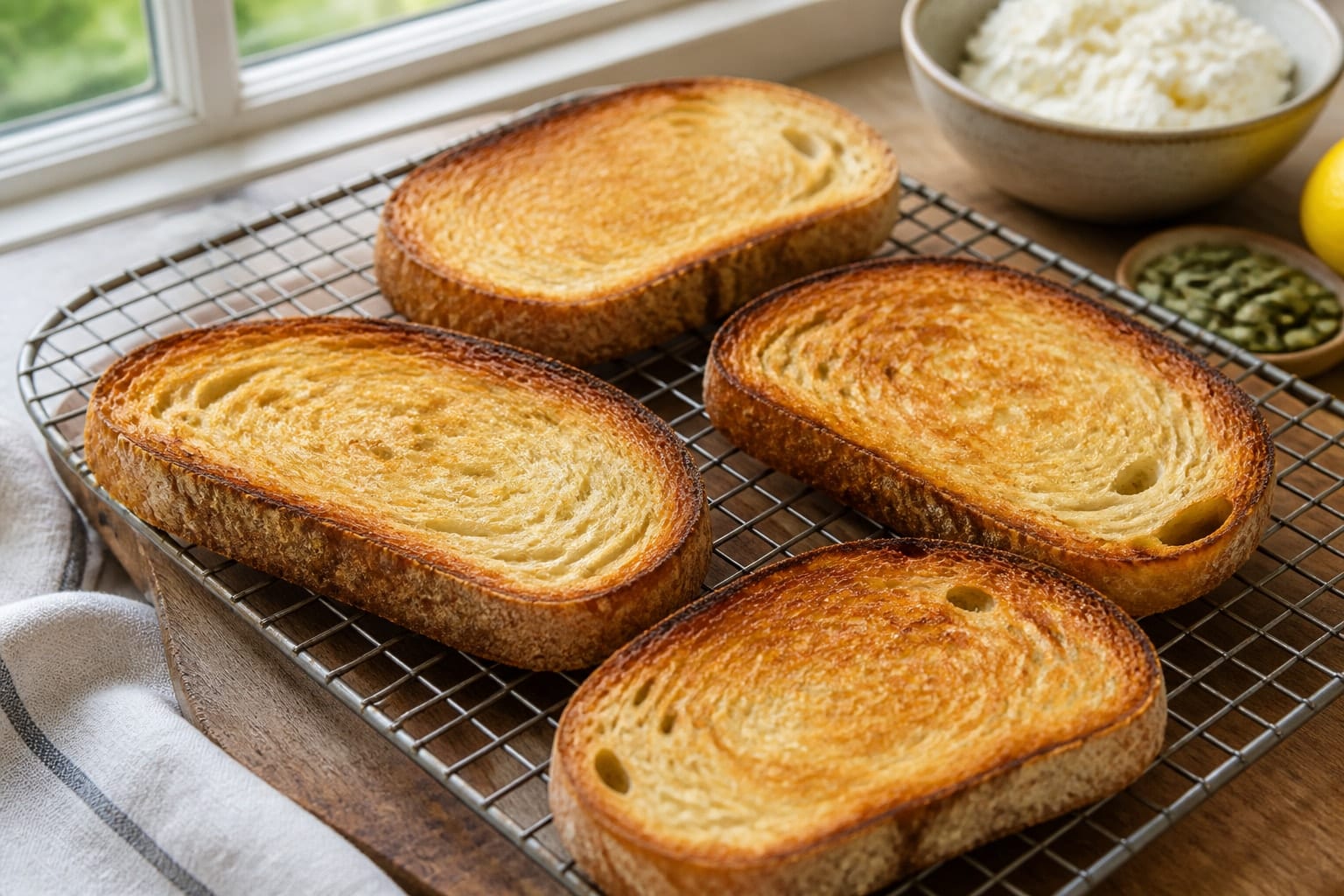 Lemon Ricotta Berry Breakfast Toasts with Pumpkin Seeds cooking step 3: Toast the bread.