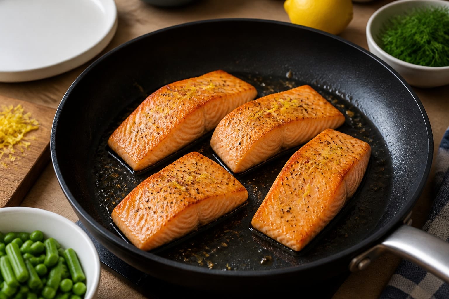 Lemon Salmon Green Bean Orzo with Dill cooking step 2: Sear the salmon.