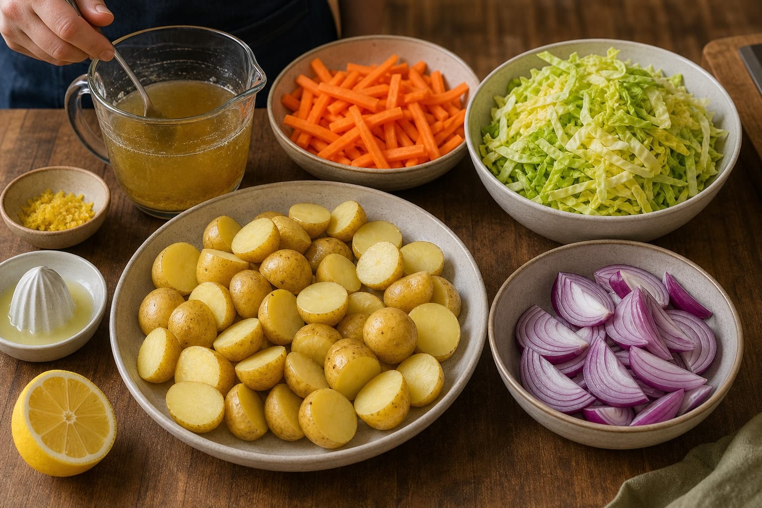 Pork Potato Mustard Traybake with Sweetheart Cabbage cooking step 1: Prepare the traybake ingredients.