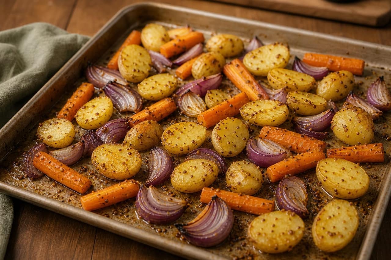 Pork Potato Mustard Traybake with Sweetheart Cabbage cooking step 3: Roast the potatoes.