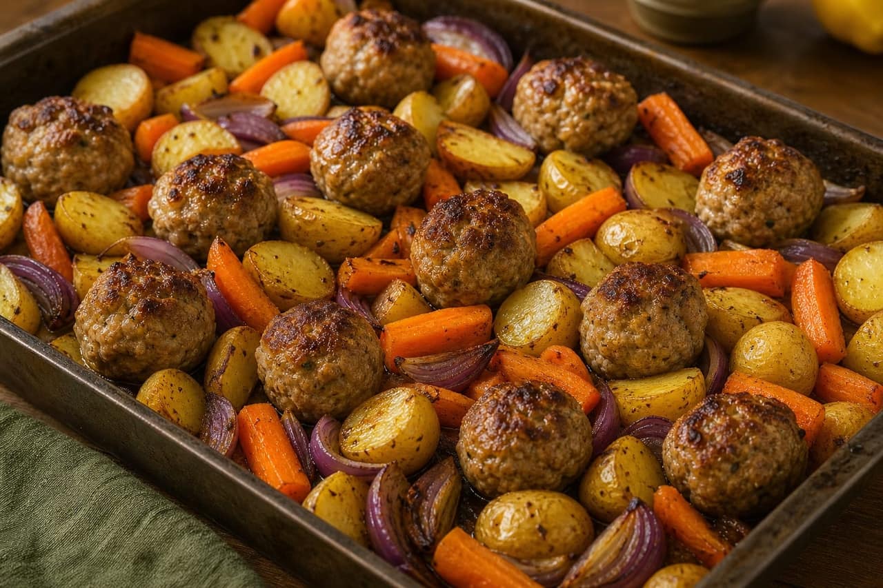 Pork Potato Mustard Traybake with Sweetheart Cabbage cooking step 4: Add the pork.