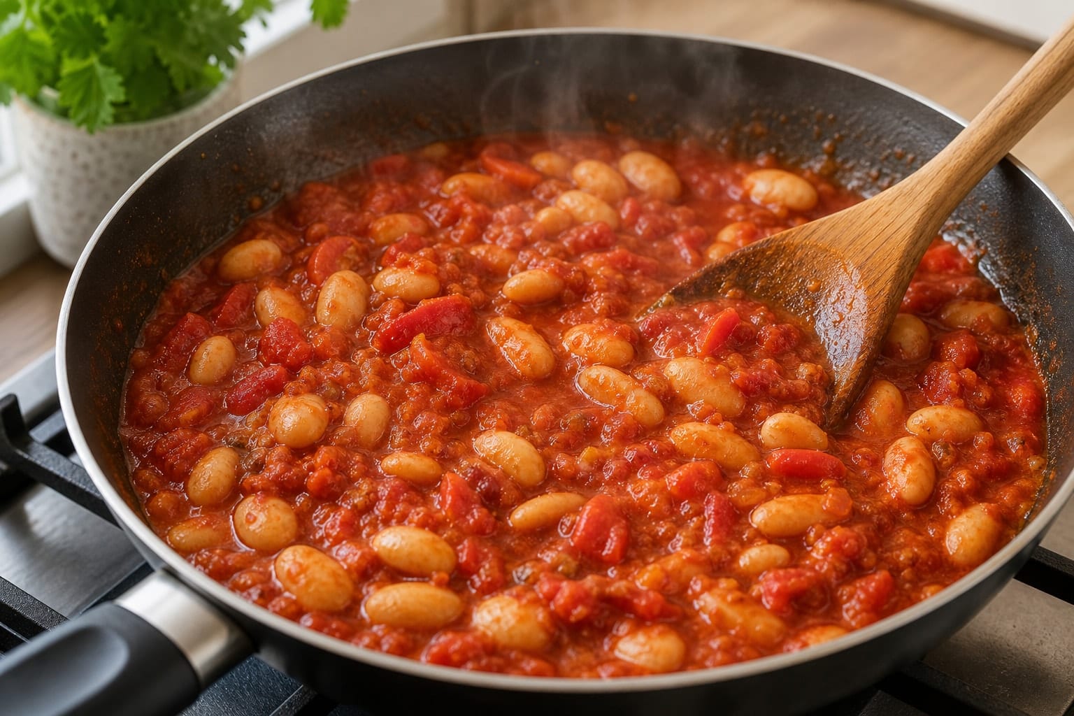 Paprika Butter Bean Eggs with Tomatoes and Coriander cooking step 3: Simmer the beans.