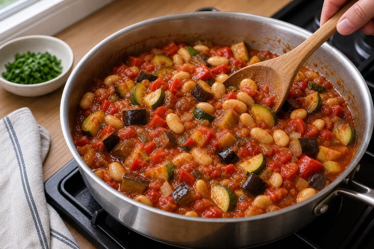 Saucy Ratatouille Butter Bean Rice with Parsley cooking step 5: Add the butter beans.